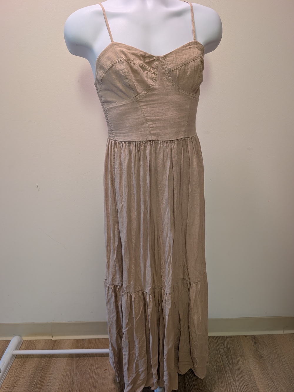 YFB Young Fabulous & Broke Linen Corset Tiered Maxi Dress - Taupe Beige S